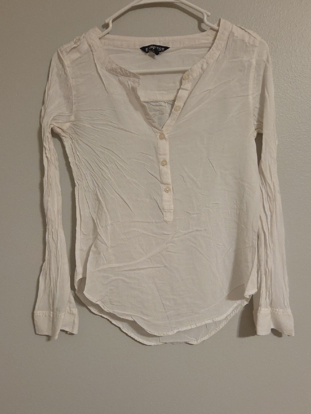 Express Cream Long Sleeve Button Henley Top